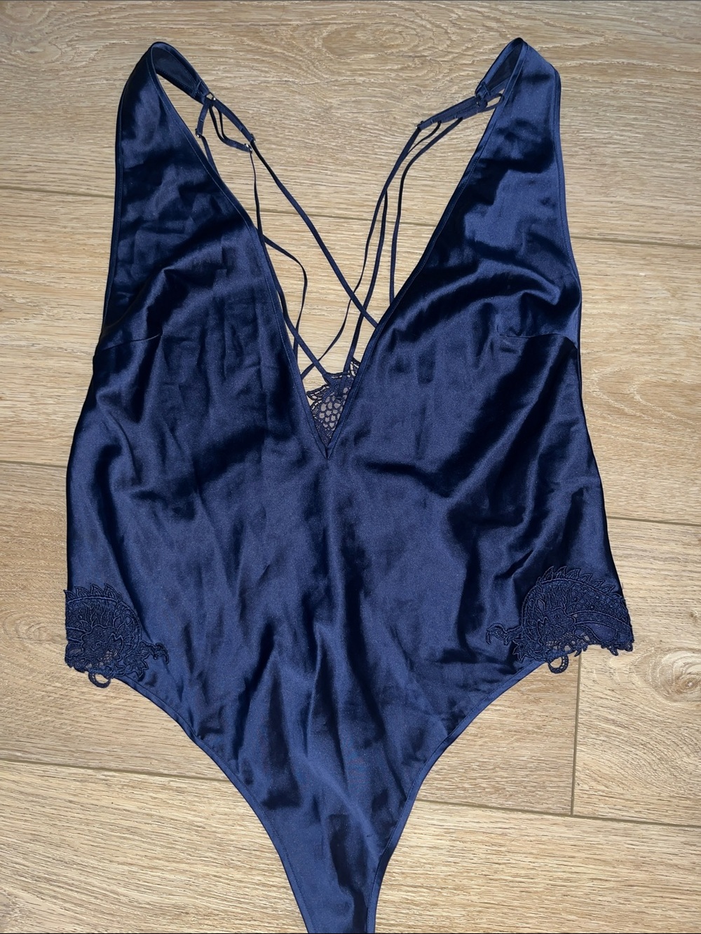 Victoria's Secret Navy Satin Lace-Accent Strappy Chemise